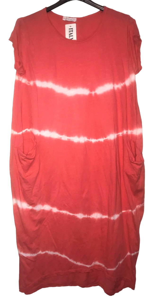 Ladies Italian Cotton Tie Dye Dress with Cap Sleeves and Pockets