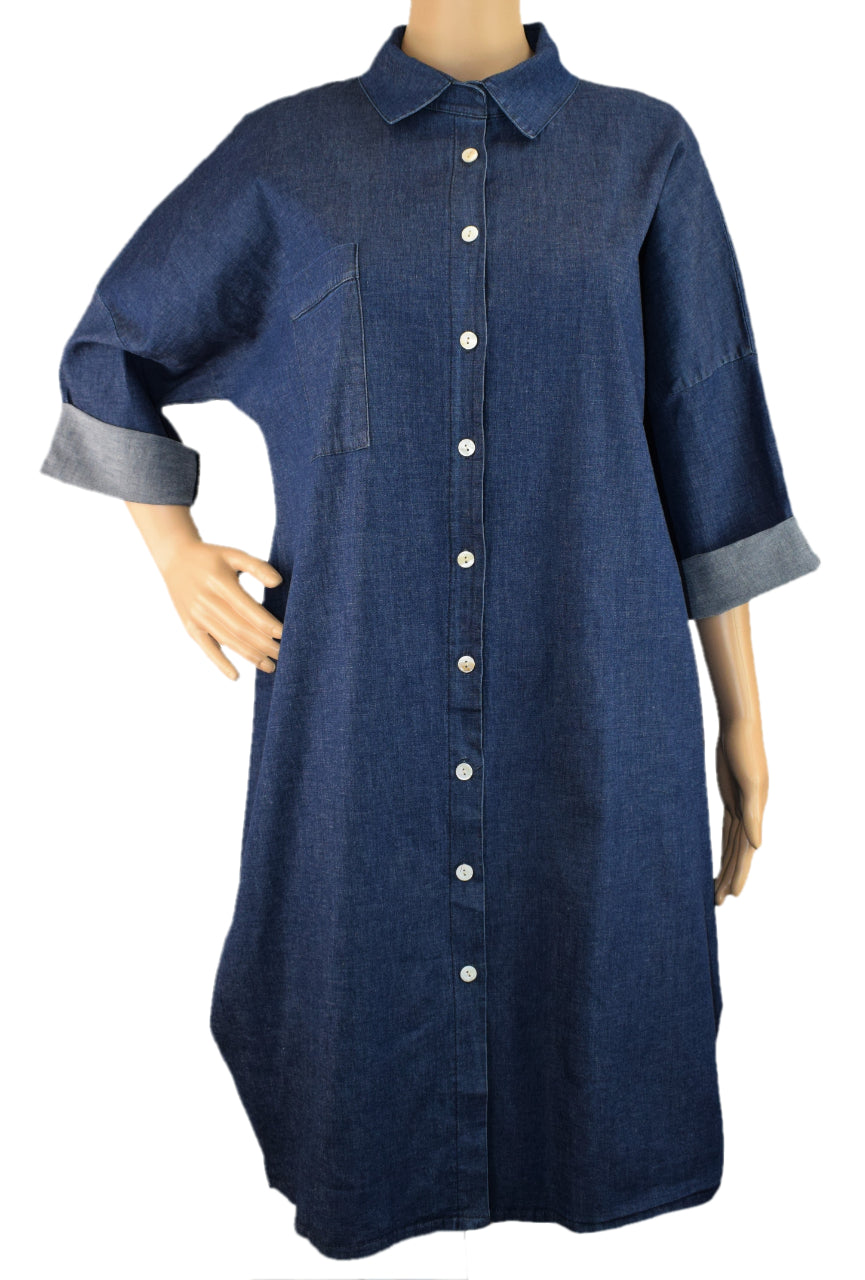 NEW Ladies Italian Lagenlook Denim Shirt Dress